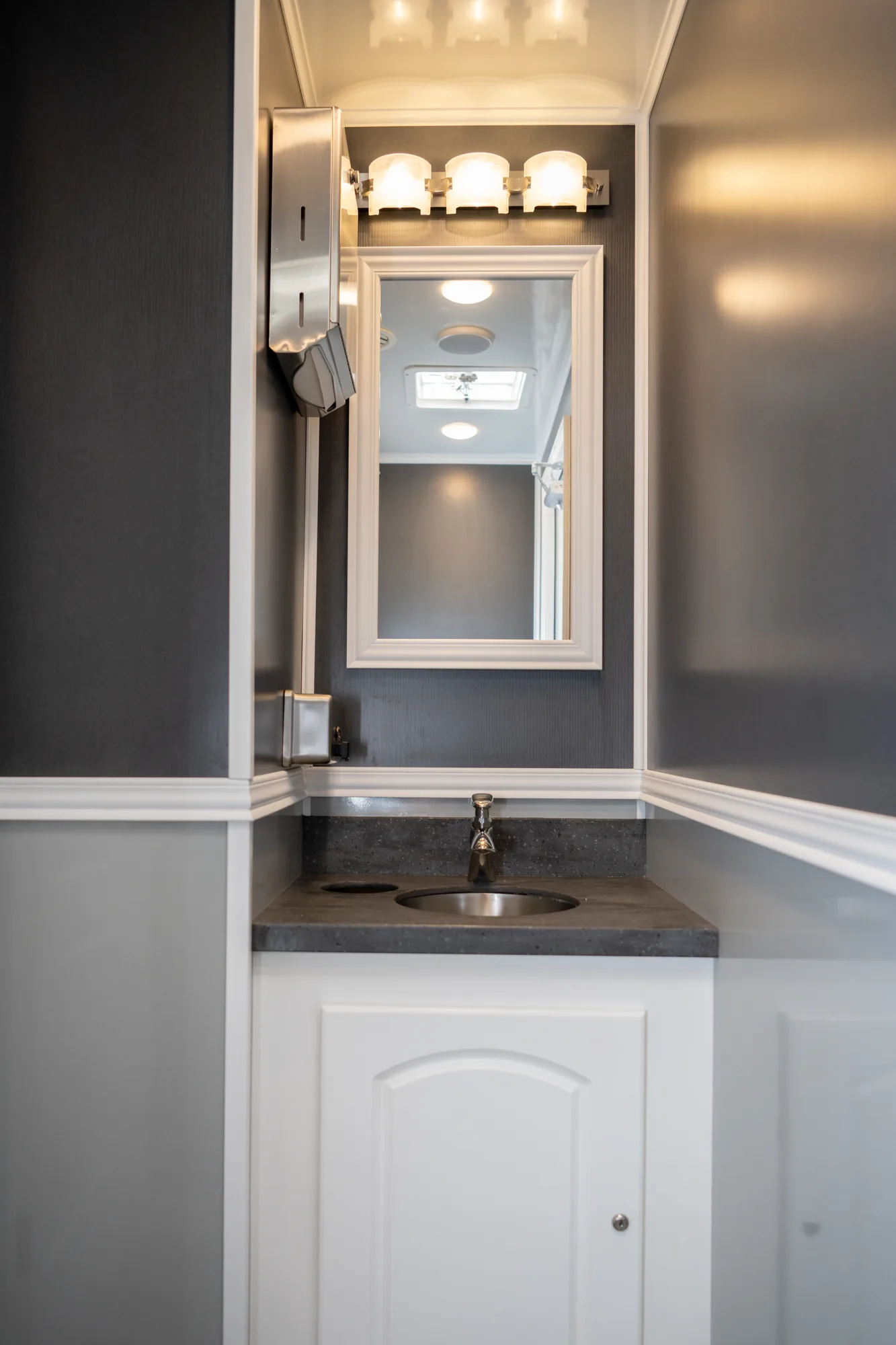 Luxury restroom trailer interior for events on Cape Cod